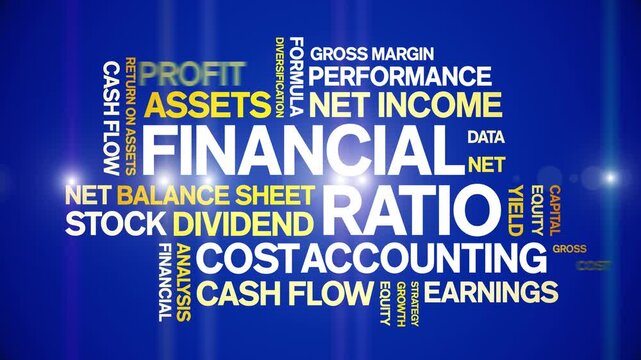 Financial Ratio animated word cloud-text design animation tag kinetic typography seamless loop.