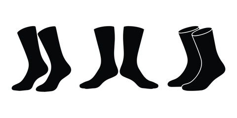 Minimalist black pair of crew length socks standing upright apparel silhouette vector icon © PNG Wizard