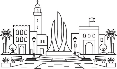 Bahrain Cultural Square Minimal Line Art Icon © Bui