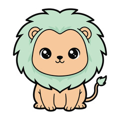 Obraz premium Cute cartoon lion with a green mane sitting and looking adorable Vector, illustration