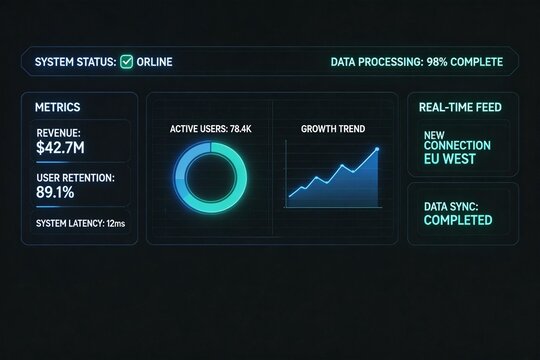 Digital dashboard with system metrics and data trends