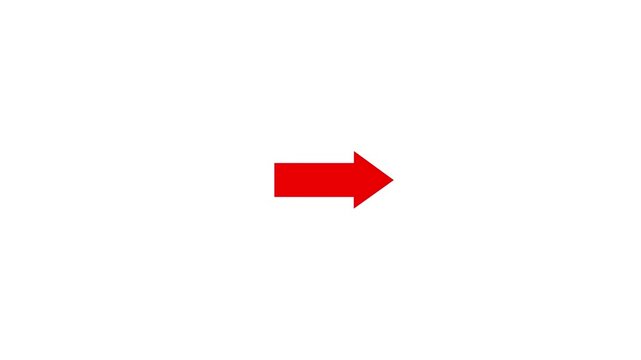 Red arrow moving across white background three panel progression high quality professional
