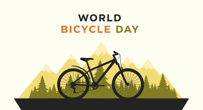World Bicycle Day illustration with mountains.