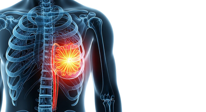 Human chest anatomy with glowing inflamed breast tissue image