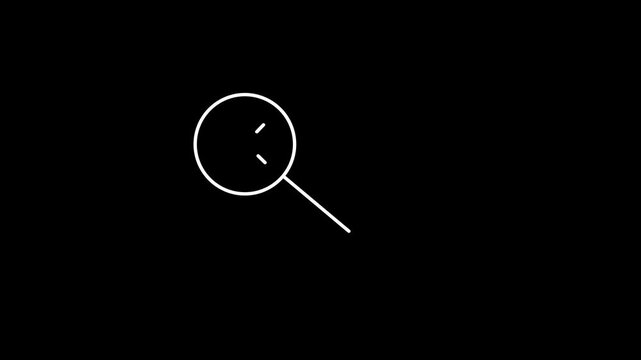 Magnifying glass searching progression three frames on black background high quality