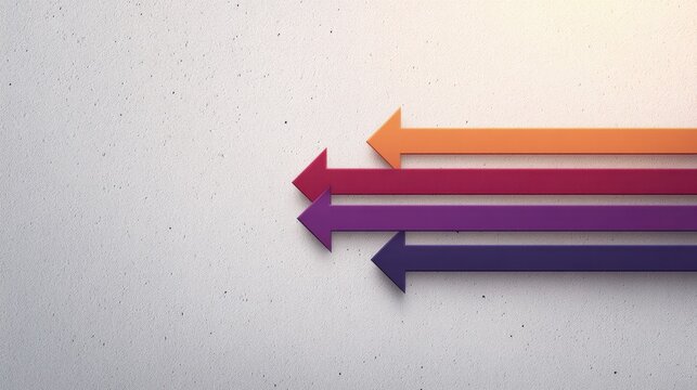 Colorful arrows pointing left on a textured background, symbolizing direction, movement, choices, and creative thinking in design and art