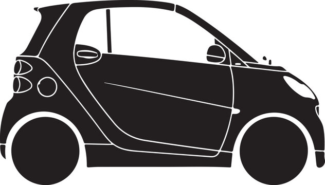 Silhouette of a compact two-door car in black and white Vector, illustration