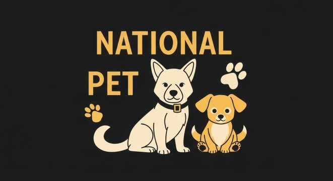 National Pet Celebration with Cartoon Dogs and Paw Prints Design