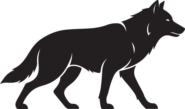 Silhouette of a wolf walking with a fierce and majestic stance Vector, illustration