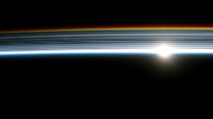 Fototapeta premium Abstract horizon line with light and color bands on black background