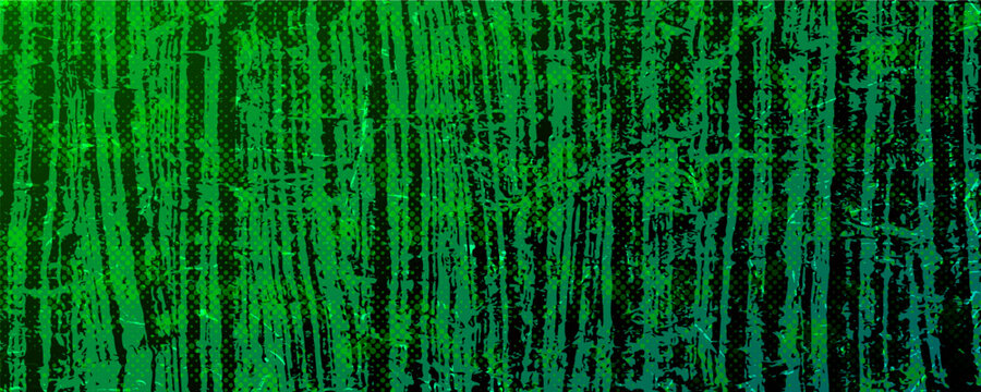 Green risograph halftone texture with abstract forest like forms. Layered gradient with analog print grain. Organic vertical shapes background.