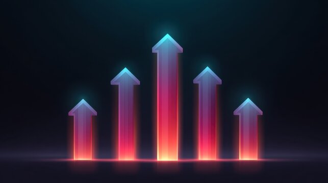 Modern and Abstract Illustration of Colorful Arrows Signifying Growth and Progress in a Futuristic Digital Environment
