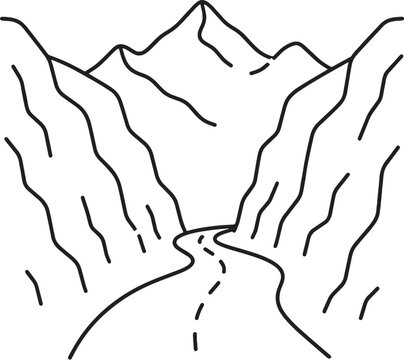 Azerbaijan mountain pass icon minimalist line art narrow valley road adobe UI style 2px stroke monochrome black