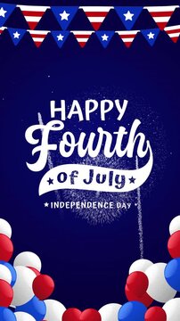 4th of july text proudly declares happy independence day celebration. Suitable for festive social media vertical posts and patriotic event promotions.