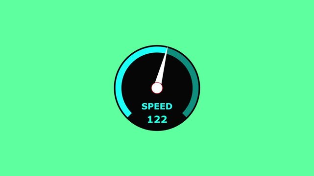 Speedometer gauge with needle pointing to 220 on black face with blue accents on green background velocity.