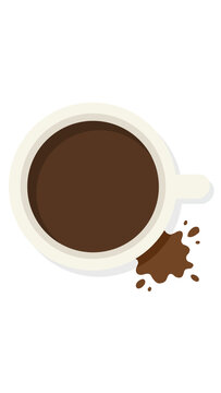 Top view coffee cup illustration with minimal cartoon style, including spill variations