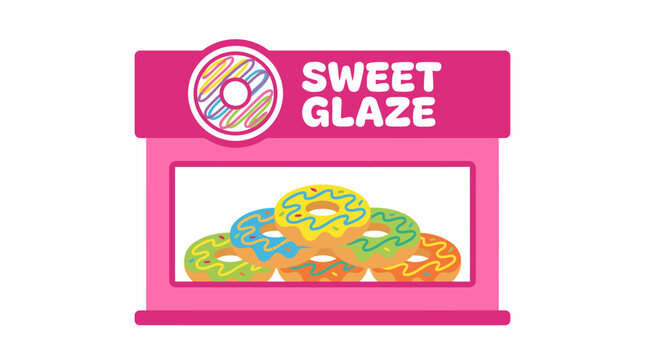Sweet Glaze Donut Shop Facade with Colorful Donuts Displayed.