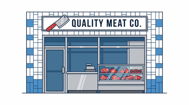Illustration of a classic butcher shop storefront with a cleaver sign.