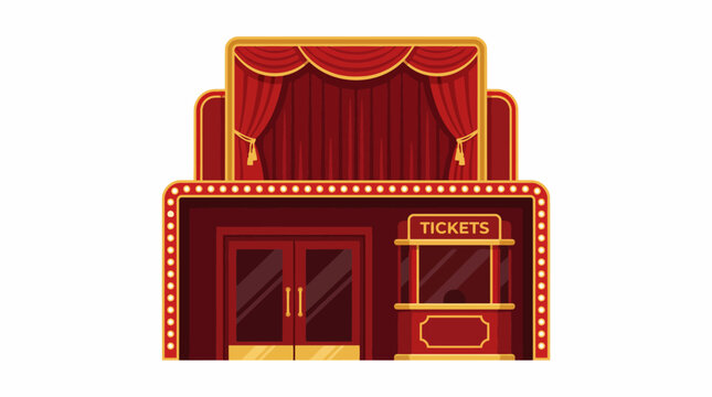 Vintage Theater Building with Marquee and Ticket Booth.