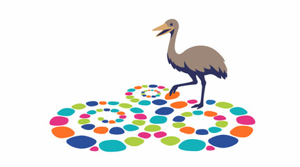 Fototapeta premium Crane Standing on Colorful Circular Pattern Isolated on White Background.