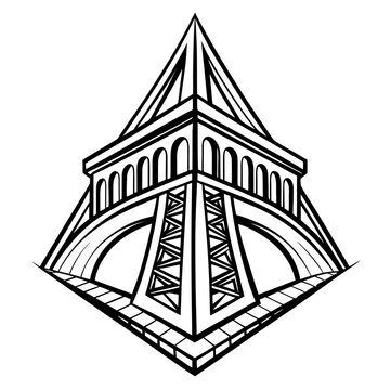 Pyramid building with arches and triangular roof vector illustration