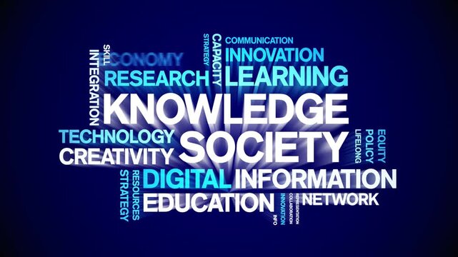 Knowledge Society animated word cloud-text design animation tag kinetic typography seamless loop.