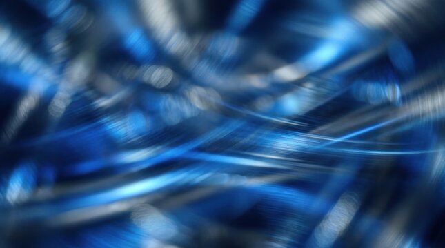 Blurry, abstract image with intense blue and silver light streaks. The image evokes a sense of speed, energy, and technological advancement.