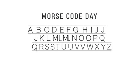 An illustrative vector graphic displaying the Morse code alphabet against a clean white background commemorates Morse Code Day with a vintage communication technology theme, highlighting © suparta
