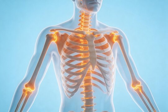 Human skeleton with highlighted joints
