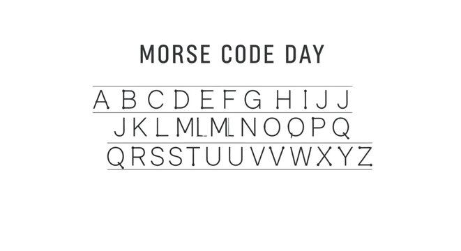 An illustrative vector graphic displaying the Morse code alphabet against a clean white background commemorates Morse Code Day with a vintage communication technology theme, highlighting