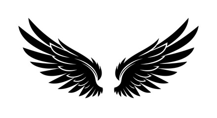 Fototapeta premium A pair of black wing illustrations spread wide on a white background