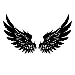 Fototapeta premium Black eagle wings spread wide on white background with sharp feathers