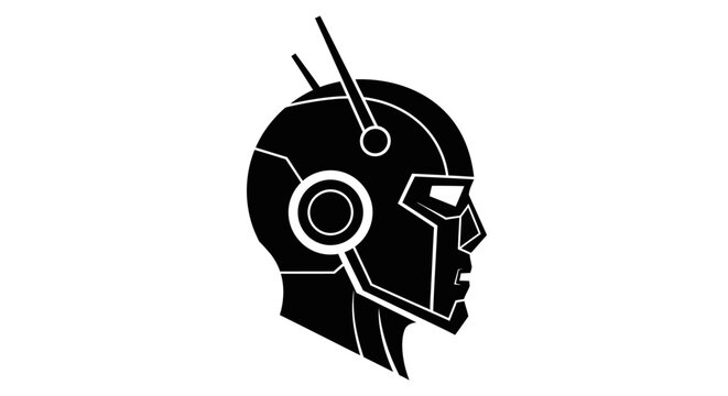 Robot head with antennae and eye.