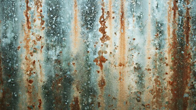 Abstract textured metal surface with rust stains and weathered paint.