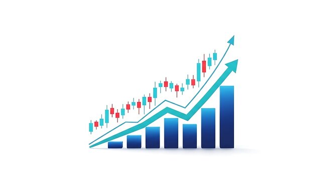 Financial growth chart with candlesticks and upward trend arrow stock market bar chart candlestick investment analysis business performance financial progress development