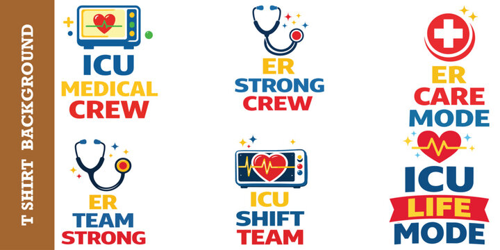 Medical crew and er team symbols with hospital equipment and symbols for t shirts.