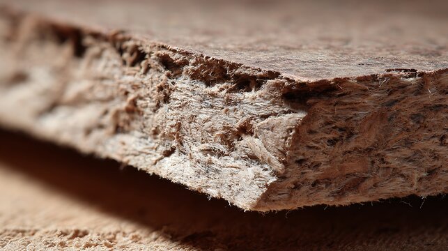 Close up view of a rough textured particle board slab.