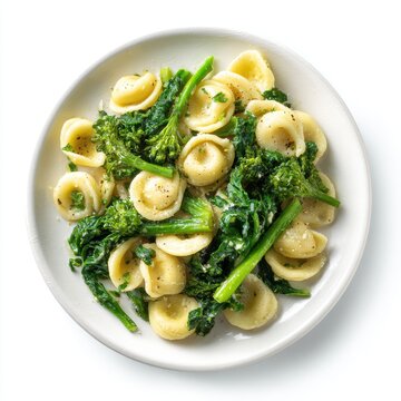 Orecchiette con cime di rapa - Italy ear-shaped pasta isolated on a white background