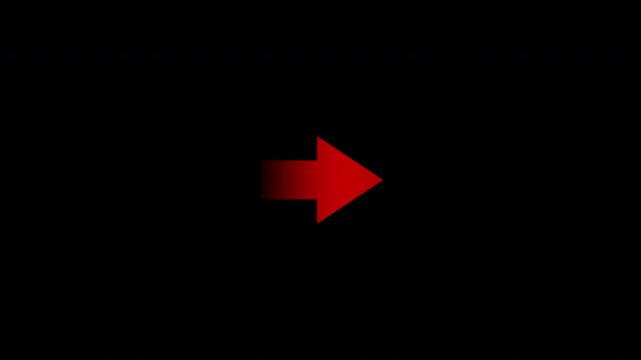Red arrow animation pointing right with looping effect isolated on transparent background for directional sign and video editing emphasis