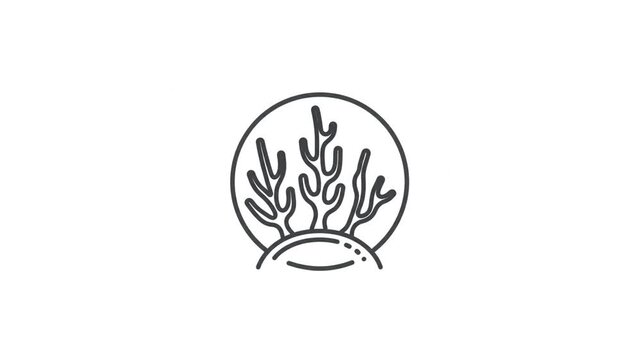 A minimalist line art illustration of a coral reef with a circular outline, symbolizing marine life and ocean ecosystems.