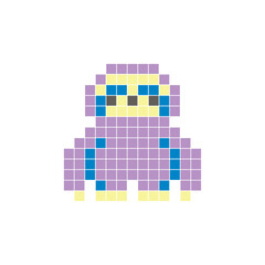 Fototapeta premium A flat pixel design made of geometric square color blocks on a clean icon layout. Pixel art sloth