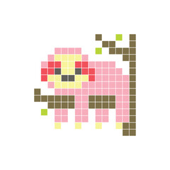 Fototapeta premium A flat pixel design made of geometric square color blocks on a clean icon layout. Pixel art sloth