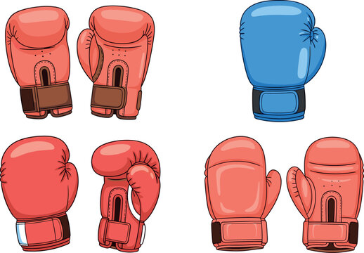 Boxing gloves set with red and blue colors for combat sport training sparring equipment detailed vector illustration collection