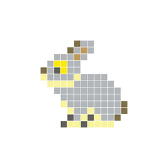Fototapeta premium A flat pixel design made of geometric square color blocks on a clean icon layout. Pixel art rabbit