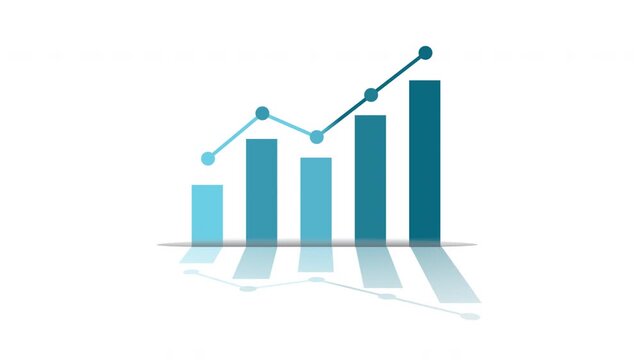 Business growth bar chart animation with rising line graph and shadow effects on transparent background for financial success and data analysis concepts