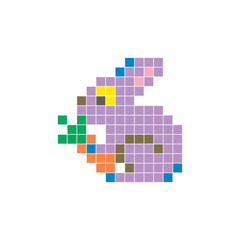 Obraz premium A flat pixel design made of geometric square color blocks on a clean icon layout. Pixel art rabbit