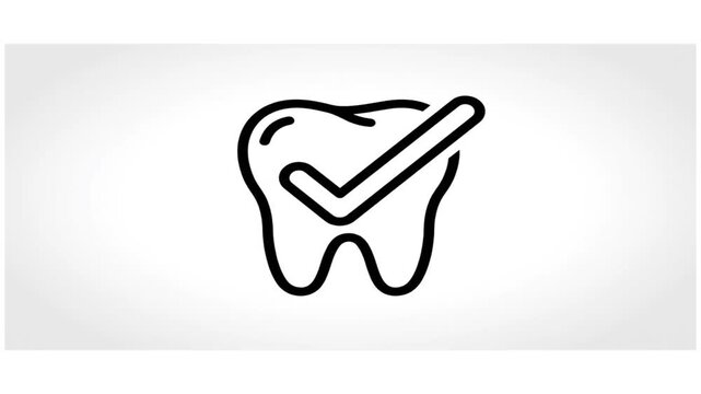 A simple, clean, black and white line art icon representing a healthy tooth with a checkmark, symbolizing dental care and good oral hygiene.
