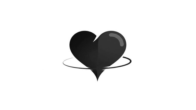 A stylized black heart with a subtle ring around its base, set against a clean white background.
