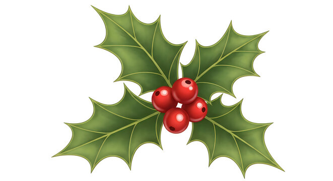 Festive holly branch with vibrant red berries and green leaves