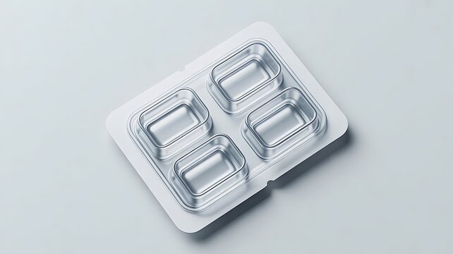Blister pack with four empty compartments for small items packaging compartments cardboard